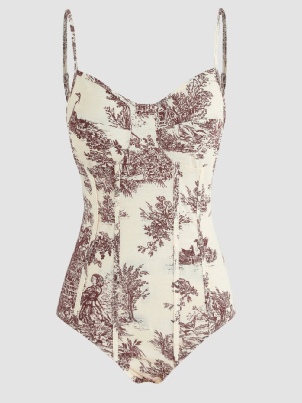 Cider Women's Brown and Cream Floral Pattern Strap Bodysuit